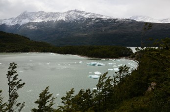 Jezero u ledovce Serrano plné odlomených ker